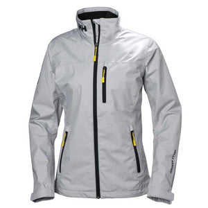 Helly Hansen grey softshell jacket with black zippers and yellow pull tabs