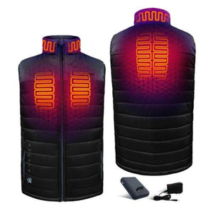 Aheata heated vest showing front and back views with internal heating elements and battery pack