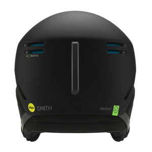 Back view of matte black Smith Optics Method MIPS snow helmet with Koroyd ventilation