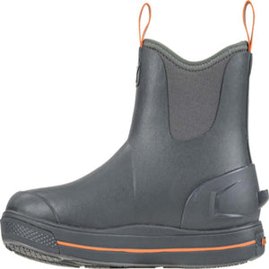 Korkers grey waterproof ankle boot with orange pull tabs and sole trim