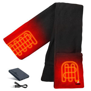 ActionHeat black fleece scarf with visible internal heating elements and portable power bank