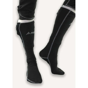 FNDN black heated compression socks with grey stitching and battery pocket