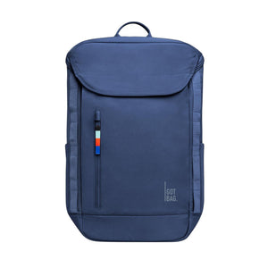 Blue Got Bag backpack with a vertical front zipper pocket and a top flap closure