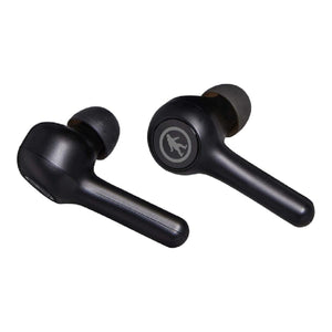 Pair of black wireless earbuds with Bigfoot logo