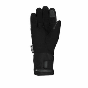 Black waterproof winter glove with touchscreen compatible fingertip and wrist strap