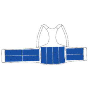 ThermApparel cooling vest with blue rectangular cooling packs arranged on the back and side panels