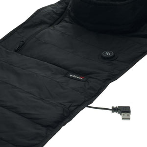 Black Glovii heated vest with USB power connector and control button