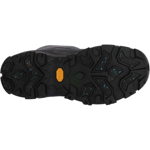 Black Muck boot tread with blue flecked Vibram Arctic Grip sole
