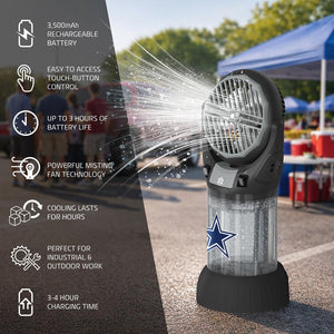 Dallas Cowboys misting fan with rechargeable battery and touch button controls