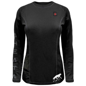 Aheata black long sleeve heated base layer shirt with logo on chest and sleeve