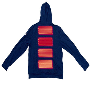 Volt Heat navy blue hooded sweatshirt showing back heating elements