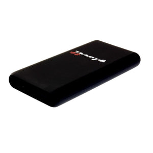 Black rectangular portable power bank with Glovi logo