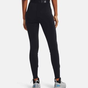 Back view of Under Armour black leggings with branded waistband