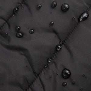 Water droplets beading on black Radians fabric
