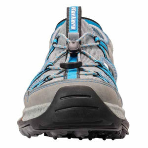 Korkers grey and blue water shoe with toggle lacing system