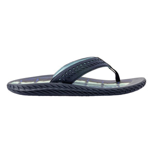 Korkers navy blue flip flop with patterned footbed