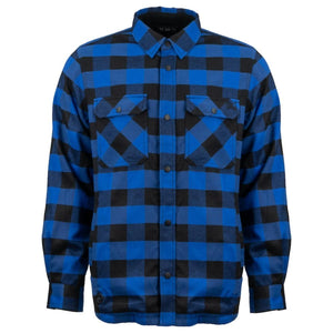 Mobile Warming blue and black buffalo plaid long sleeve button up shirt with two chest pockets