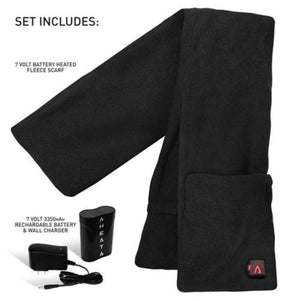 Aheata black fleece heated scarf with rechargeable battery and wall charger