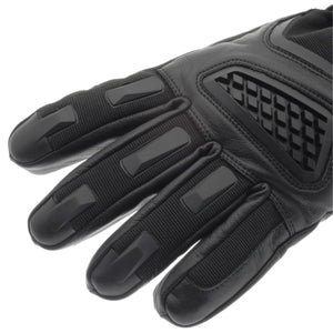 Glovii black leather motorcycle glove with protective knuckle and finger padding