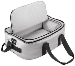 Open silver AO Coolers soft sided cooler with black straps