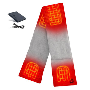 ActionHeat grey scarf with red heated panels and included power bank and USB cable