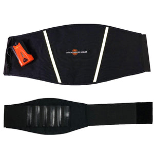California Heat black heated waist belt with battery pack and reflective strips