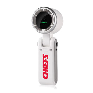White handheld portable fan with digital display and Kansas City Chiefs logo