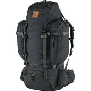 FjallRaven Kajka 65 black trekking backpack with adjustable straps and side pockets
