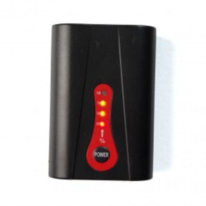 Glovii black power bank with red LED battery level indicator and power button