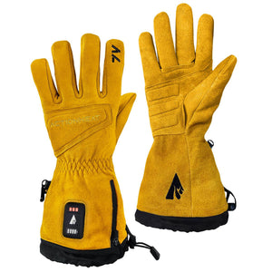 ActionHeat yellow leather heated gloves with battery indicator and adjustable cuffs