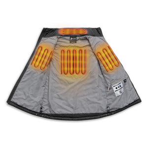 Interior view of Venture Heat vest showing heating element placement in collar back and chest panels
