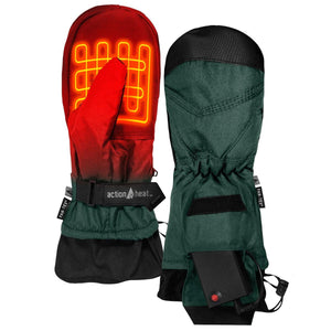 ActionHeat battery powered heated mittens with visible heating elements and battery pack