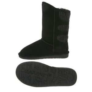 Bearpaw black suede mid calf boot with knit back detail and branded rubber sole