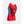 Blue and orange handheld water bottle with a red mesh strap and adjustable buckle