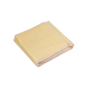 Folded yellow rectangular mat with beige trim