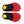 Pair of red and black shoe insoles with yellow heel inserts
