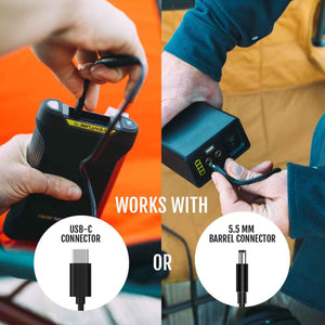 Ignik power bank showing USB-C and 5.5 mm barrel connector compatibility