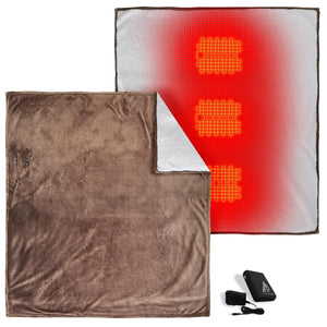 ActionHeat brown fleece blanket with internal heating elements and battery pack