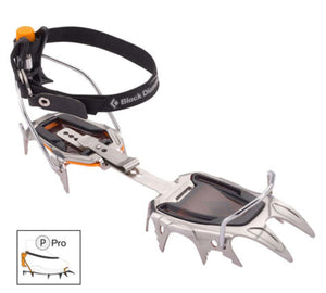 Black Diamond crampon with metal spikes and heel strap