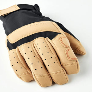Hestra black and tan leather glove with perforated fingers