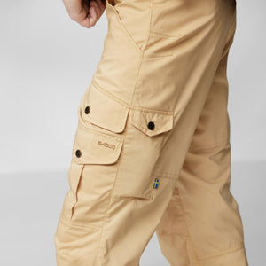 Fjallraven beige cargo trousers with G-1000 fabric label and side pockets