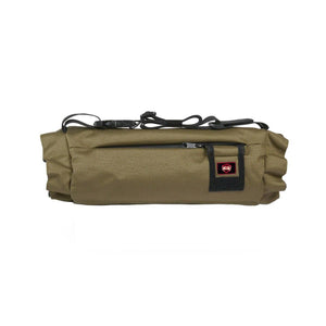 Olive green G-Tech cylindrical gear bag with zippered pocket and adjustable strap
