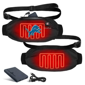 ActionHeat black heated waist pouch with Detroit Lions logo and power bank