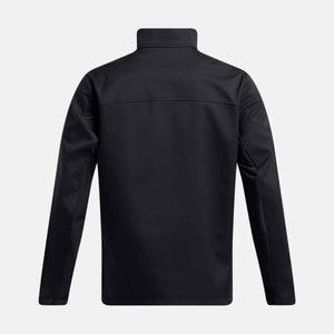 Back view of black Under Armour softshell jacket with high collar