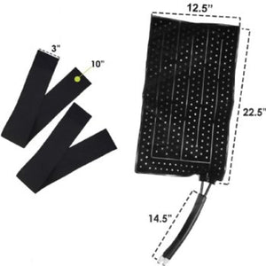 Polar Products cooling pad with dimensions and two black elastic straps