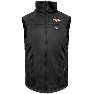 Black Denver Broncos heated vest with front zipper and team logo