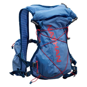 Blue Nathan hydration running vest with red bungee cord system