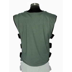 Back view of a green tactical vest on a mannequin