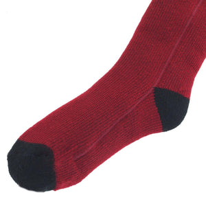 Red ribbed knit sock with black toe and heel