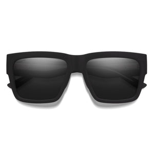 Matte black rectangular sunglasses with dark lenses